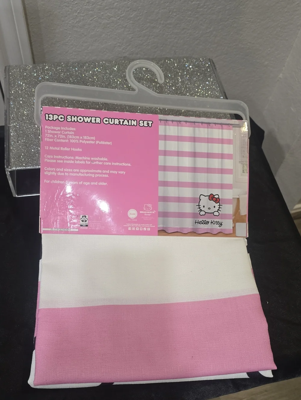 Hello Kitty 13-PC Horizontal Stripe Shower Curtain Set w/Hooks